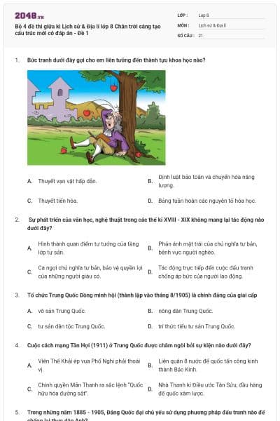 Bộ 4 đề thi giữa kì Lịch sử & Địa lí lớp 8 Chân trời sáng tạo cấu trúc mới có đáp án - Đề 1
