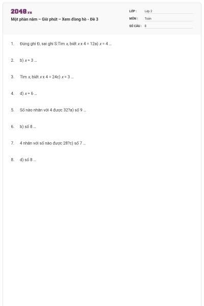 Một phần năm – Giờ phút – Xem đồng hồ - Đề 3