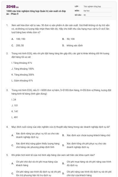1000 câu trắc nghiệm tổng hợp Quản trị sản xuất có đáp án - Phần 9