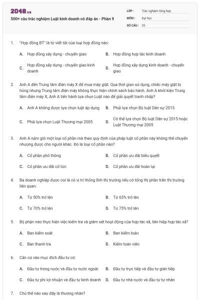 500+ câu trắc nghiệm Luật kinh doanh có đáp án - Phần 9