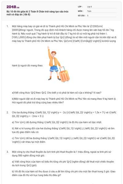 Bộ 10 đề thi giữa kì 2 Toán 8 Chân trời sáng tạo cấu trúc mới có đáp án ( Đề 8)