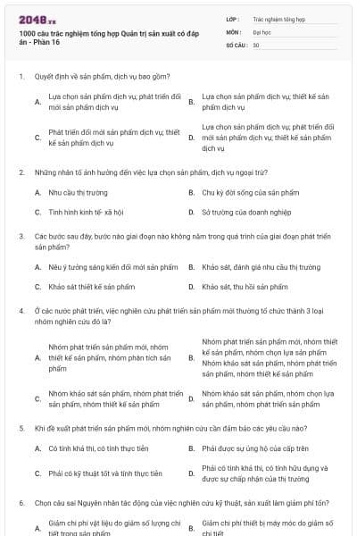 1000 câu trắc nghiệm tổng hợp Quản trị sản xuất có đáp án - Phần 16