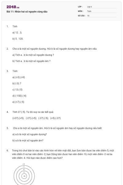 Bài 11: Nhân hai số nguyên cùng dấu