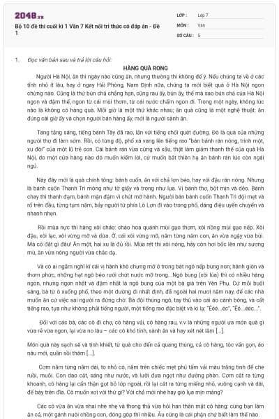 Bộ 10 đề thi cuối kì 1 Văn 7 Kết nối tri thức có đáp án - Đề 1