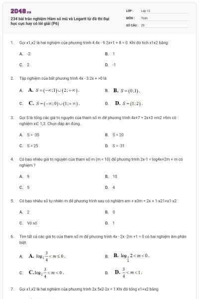 234 bài trắc nghiệm Hàm số mũ và Logarit từ đề thi Đại học cực hay có lời giải (P6)
