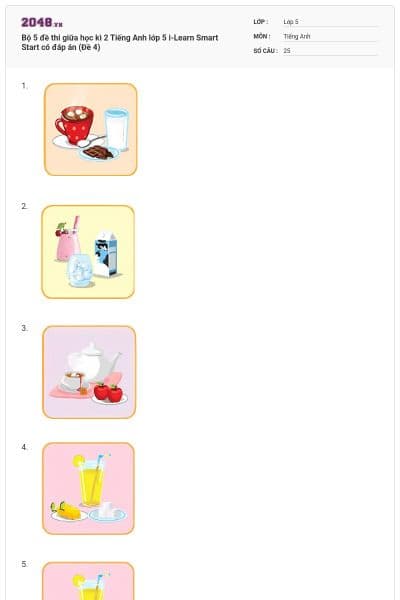 Bộ 5 đề thi giữa học kì 2 Tiếng Anh lớp 5 i-Learn Smart Start có đáp án (Đề 4)