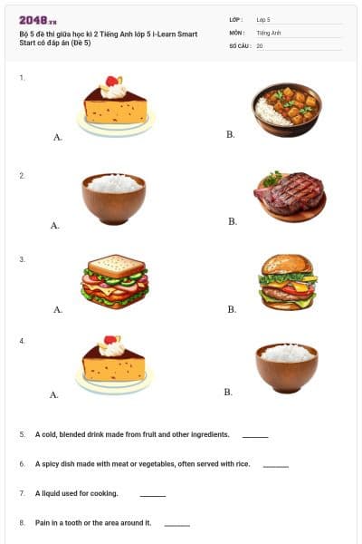 Bộ 5 đề thi giữa học kì 2 Tiếng Anh lớp 5 i-Learn Smart Start có đáp án (Đề 5)