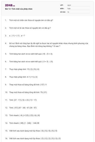 Bài 12: Tính chất của phép nhân