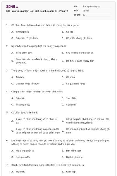 500+ câu trắc nghiệm Luật kinh doanh có đáp án - Phần 18