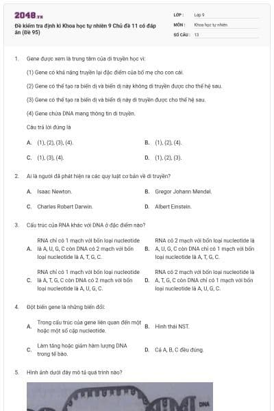 Đề kiểm tra định kì Khoa học tự nhiên 9 Chủ đề 11 có đáp án (Đề 95)