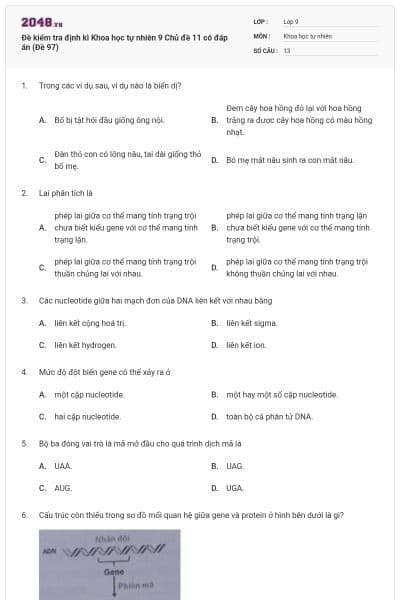 Đề kiểm tra định kì Khoa học tự nhiên 9 Chủ đề 11 có đáp án (Đề 97)