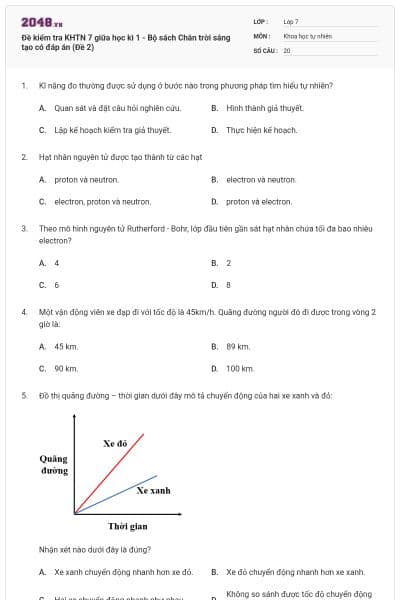 Đề kiểm tra KHTN 7 giữa học kì 1 - Bộ sách Chân trời sáng tạo có đáp án (Đề 2)