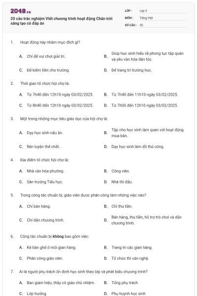 20 câu trắc nghiệm Viết chương trình hoạt động Chân trời sáng tạo có đáp án