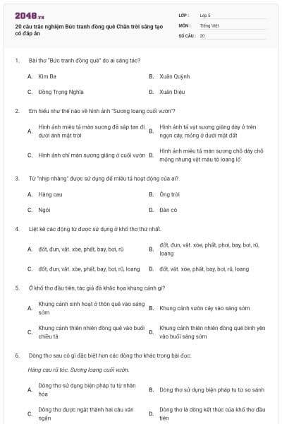 20 câu trắc nghiệm Bức tranh đồng quê Chân trời sáng tạo có đáp án