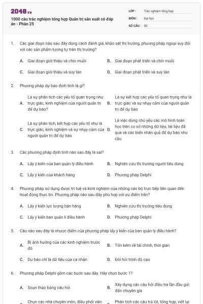 1000 câu trắc nghiệm tổng hợp Quản trị sản xuất có đáp án - Phần 25