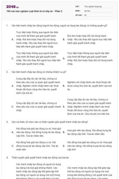 700 câu trắc nghiệm Luật Kinh tế có đáp án - Phần 2