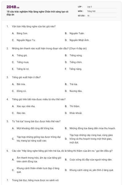 18 câu trắc nghiệm Hãy lắng nghe Chân trời sáng tạo có đáp án