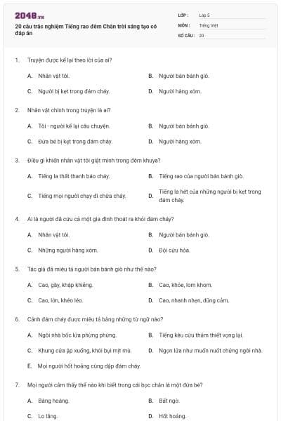 20 câu trắc nghiệm Tiếng rao đêm Chân trời sáng tạo có đáp án