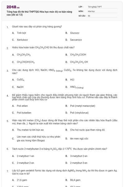 Tổng hợp đề thi thử THPTQG Hóa học mức độ cơ bản nâng cao (đề số 13)