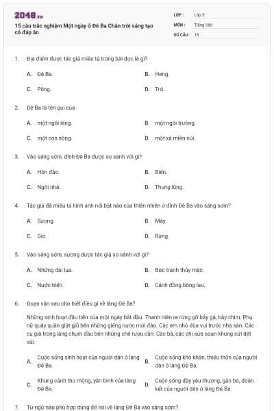 15 câu trắc nghiệm Một ngày ở Đê Ba Chân trời sáng tạo có đáp án