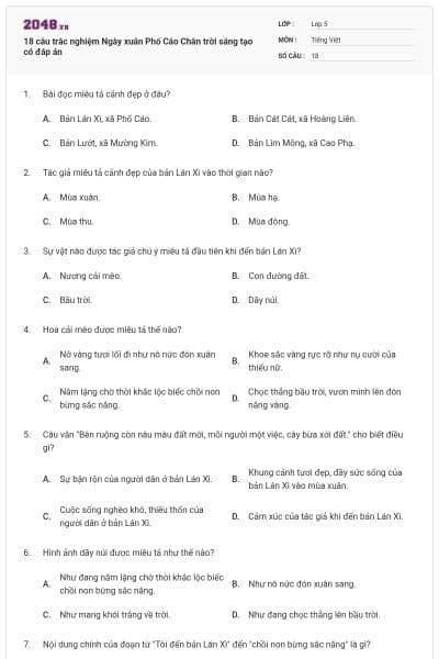 18 câu trắc nghiệm Ngày xuân Phố Cáo Chân trời sáng tạo có đáp án