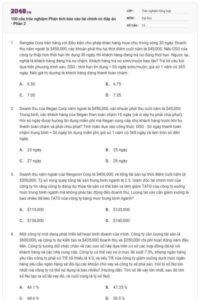 100 câu trắc nghiệm Phân tích báo cáo tài chính có đáp án - Phần 2
