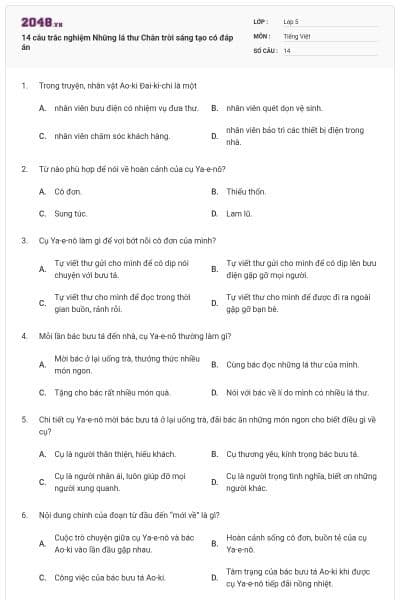 14 câu trắc nghiệm Những lá thư Chân trời sáng tạo có đáp án