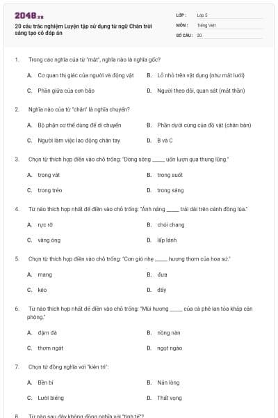 20 câu trắc nghiệm Luyện tập sử dụng từ ngữ Chân trời sáng tạo có đáp án