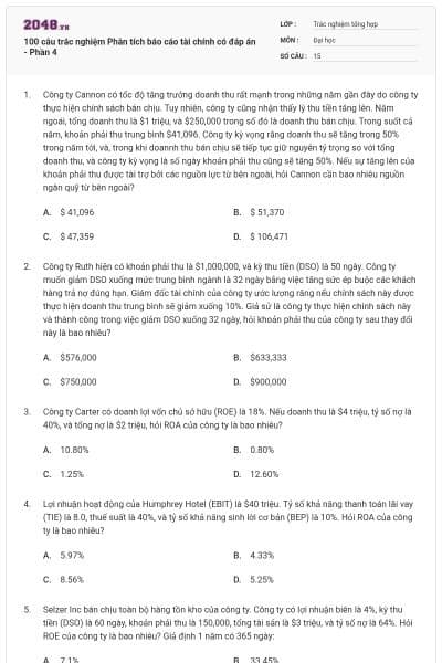 100 câu trắc nghiệm Phân tích báo cáo tài chính có đáp án - Phần 4