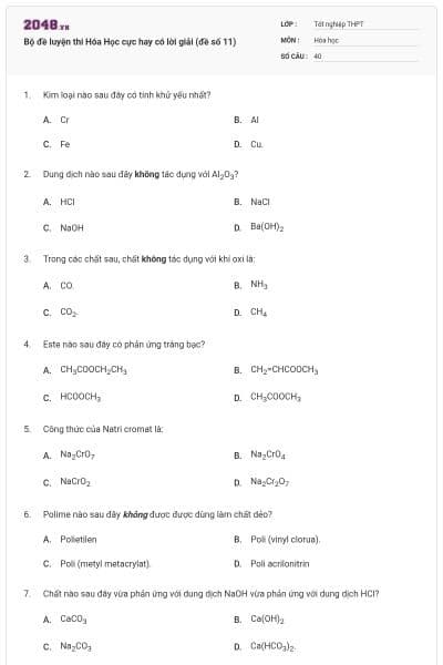 Bộ đề luyện thi Hóa Học cực hay có lời giải (đề số 11)
