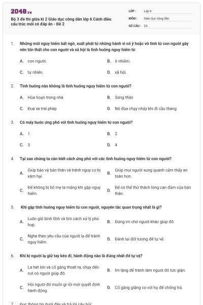 Bộ 3 đề thi giữa kì 2 Giáo dục công dân lớp 6 Cánh diều cấu trúc mới có đáp án - Đề 2