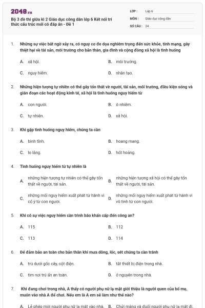 Bộ 3 đề thi giữa kì 2 Giáo dục công dân lớp 6 Kết nối tri thức cấu trúc mới có đáp án - Đề 1