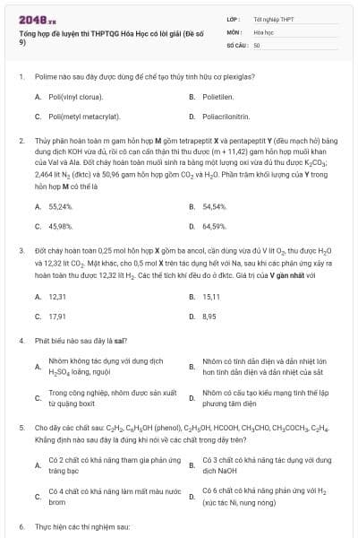 Tổng hợp đề luyện thi THPTQG Hóa Học có lời giải (Đề số 9)