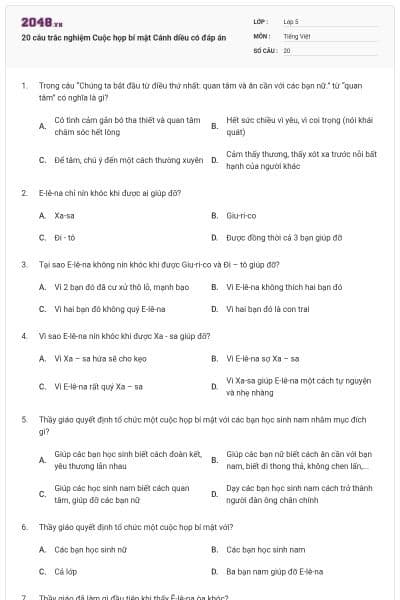 20 câu trắc nghiệm Cuộc họp bí mật Cánh diều có đáp án