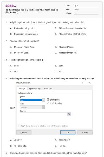 Bộ 3 đề thi giữa học kì 2 Tin học lớp 9 Kết nối tri thức có đáp án (Đề 1)