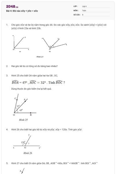 Bài 4: Khi nào xOy + yOz = xOz