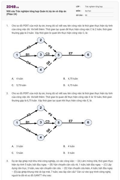 900 câu Trắc nghiệm tổng hợp Quản trị dự án có đáp án (Phần 24)