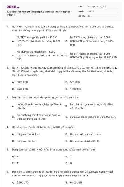 170 câu Trắc nghiệm tổng hợp Kế toán quốc tế có đáp án (Phần 1)