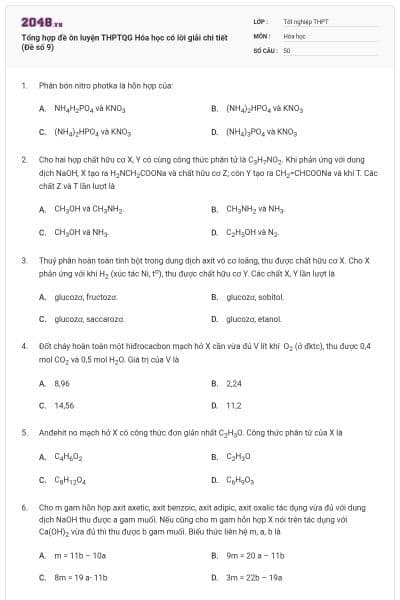 Tổng hợp đề ôn luyện THPTQG Hóa học có lời giải chi tiết (Đề số 9)