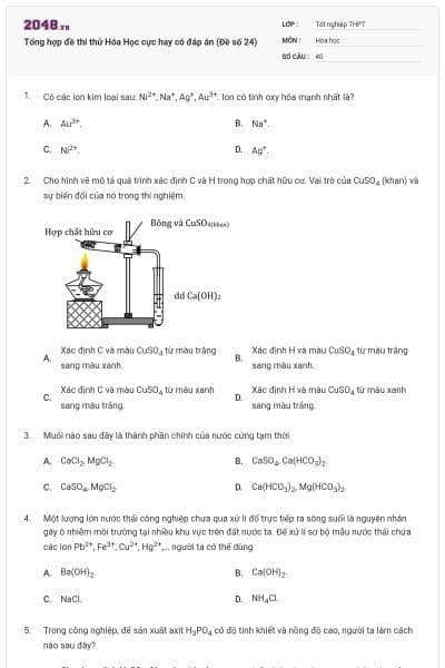 Tổng hợp đề thi thử Hóa Học cực hay có đáp án (Đề số 24)