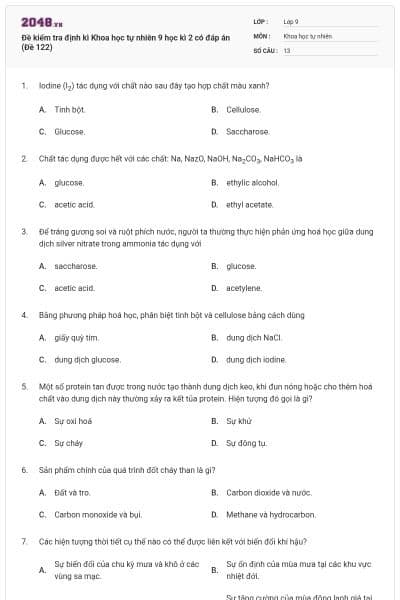 Đề kiểm tra định kì Khoa học tự nhiên 9 học kì 2 có đáp án (Đề 122)