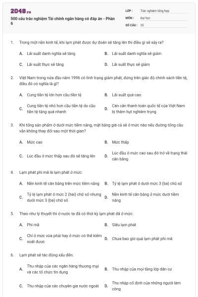 500 câu trắc nghiệm Tài chính ngân hàng có đáp án - Phần 6