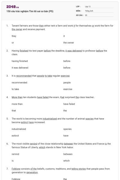 150 câu trắc nghiệm Tìm lỗi sai cơ bản (P5)