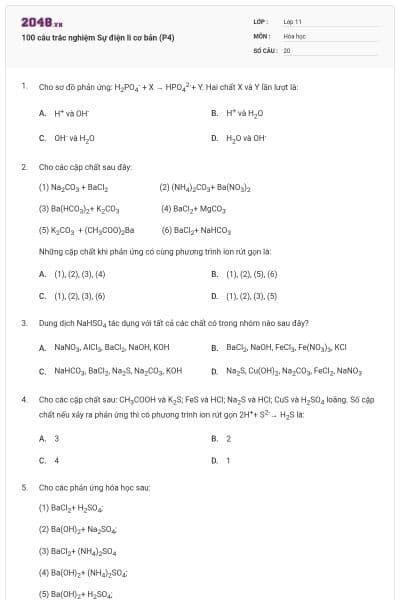 100 câu trắc nghiệm Sự điện li cơ bản (P4)