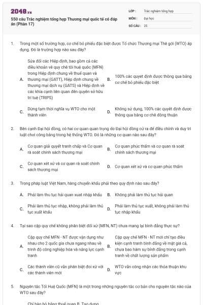 550 câu Trắc nghiệm tổng hợp Thương mại quốc tế có đáp án (Phần 17)