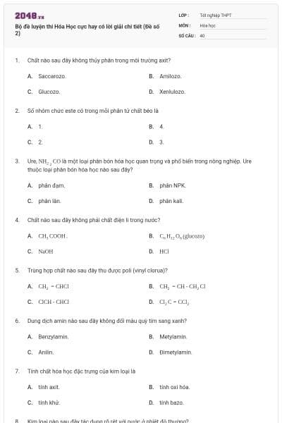 Bộ đề luyện thi Hóa Học cực hay có lời giải chi tiết (Đề số 2)
