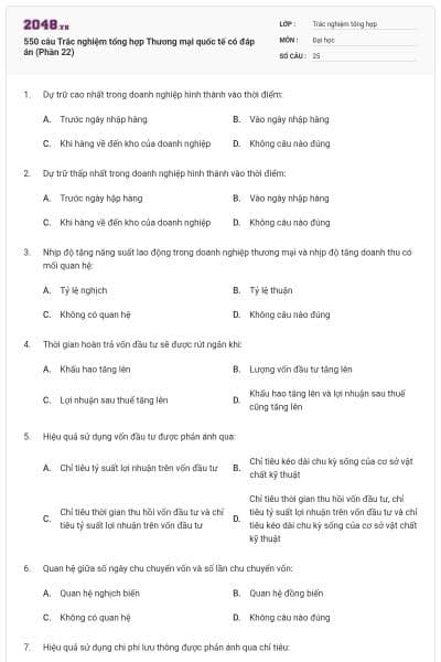 550 câu Trắc nghiệm tổng hợp Thương mại quốc tế có đáp án (Phần 22)