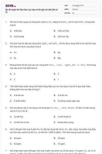 Bộ đề luyện thi Hóa Học cực hay có lời giải chi tiết (Đề số 3)