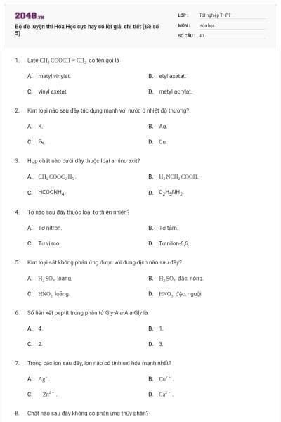 Bộ đề luyện thi Hóa Học cực hay có lời giải chi tiết (Đề số 5)