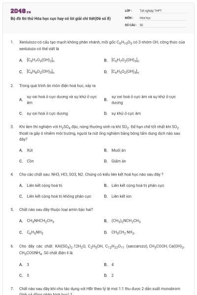 Bộ đề thi thử Hóa học cực hay có lời giải chi tiết(Đề số 8)